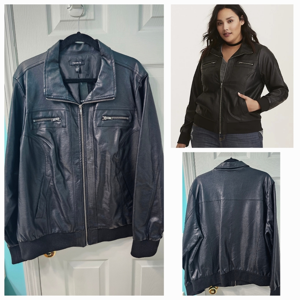 Torrid Black Faux Leather Bomber Jacket 3x